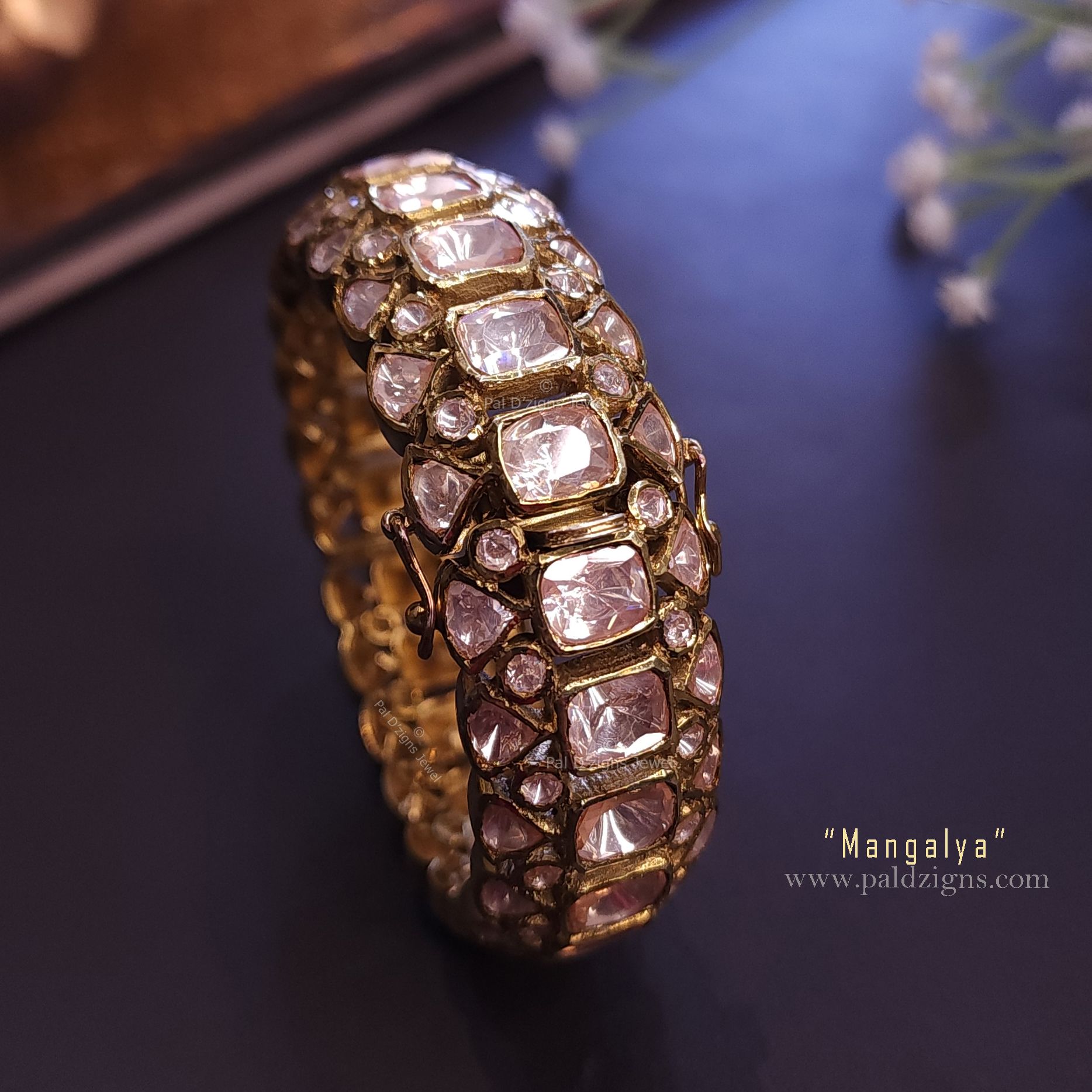 Mangalya (2-2" Size) Antique Moissanite Polki Bangles (Single)
