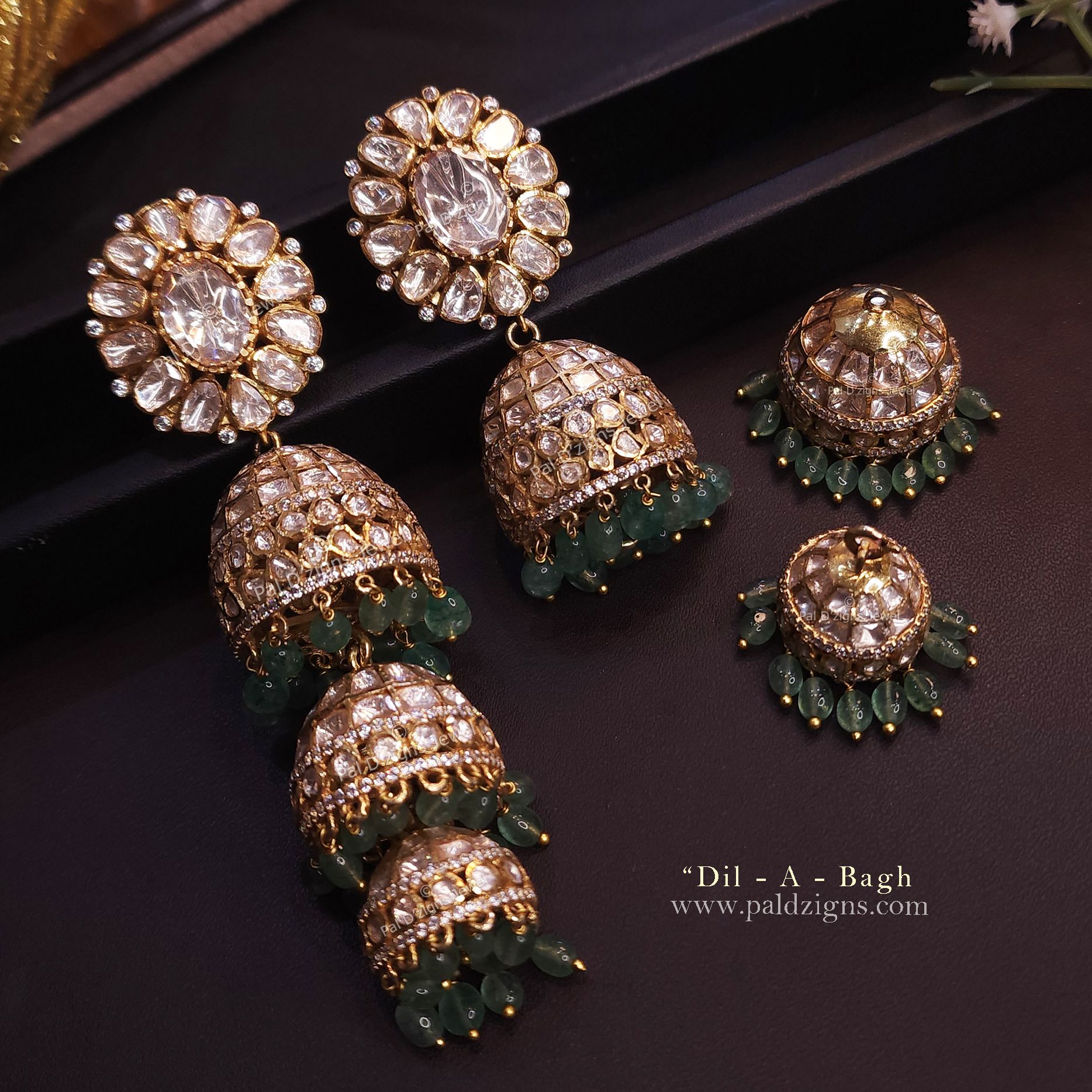 Dil - A- Bagh Jumeirah Moissanite Polki Jhumki (Detachable)