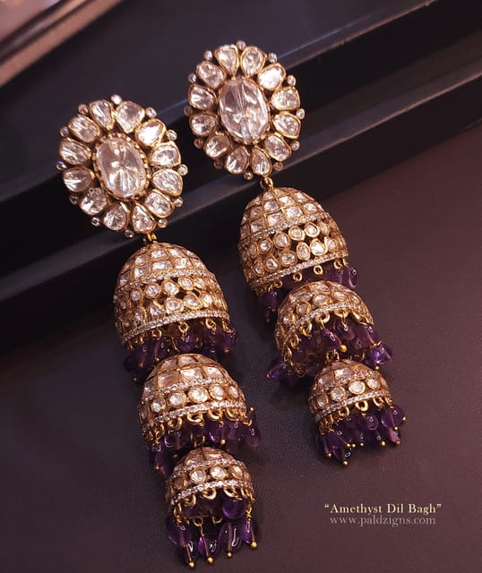 Amethyst Dil Bagh Jumeirah Moissanite Polki Jhumki
