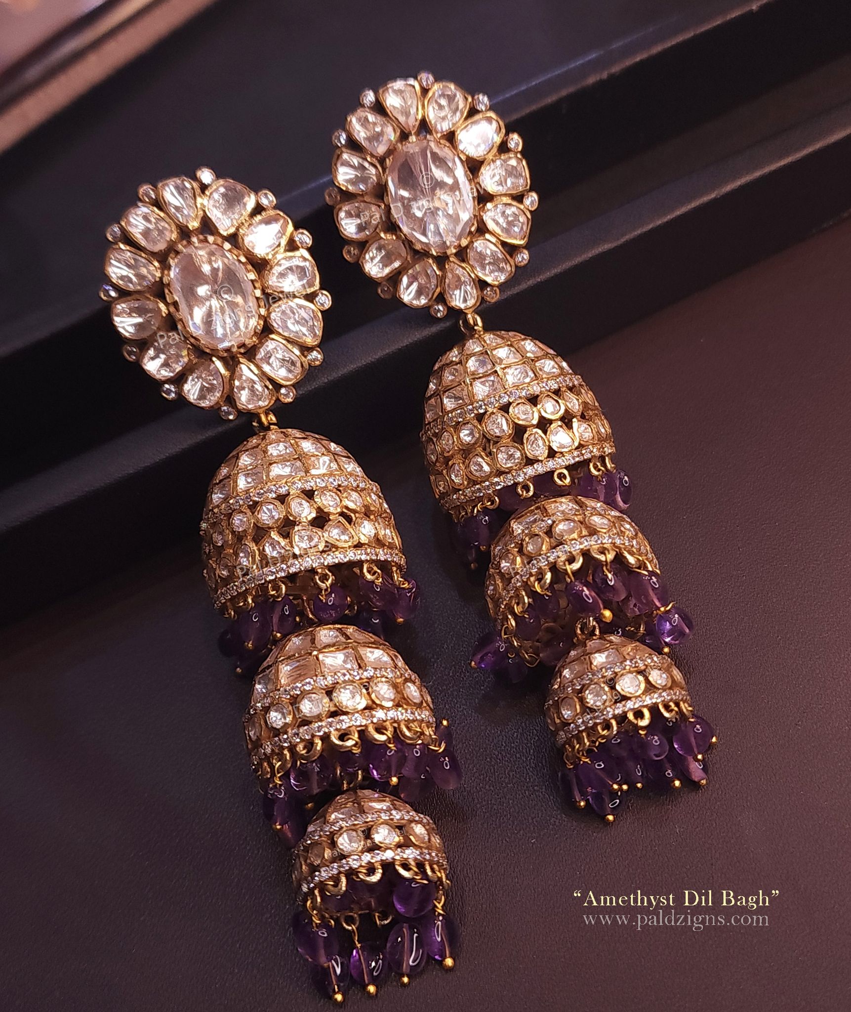 Amethyst Dil Bagh Jumeirah Moissanite Polki Jhumki