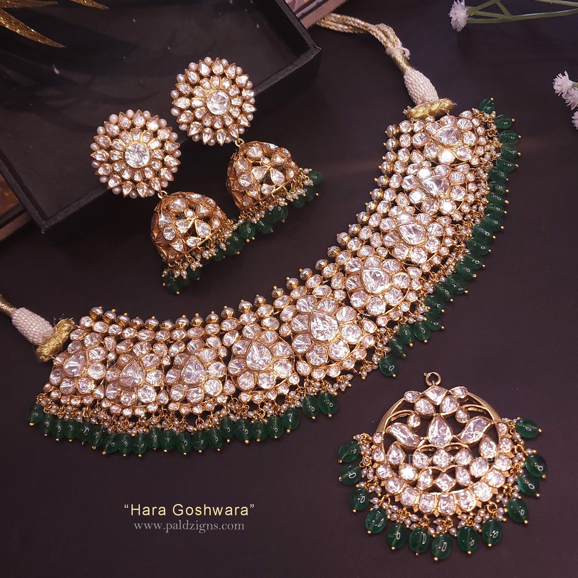 Hara Goshwara Jhumree Moissanite Polki Choker Set