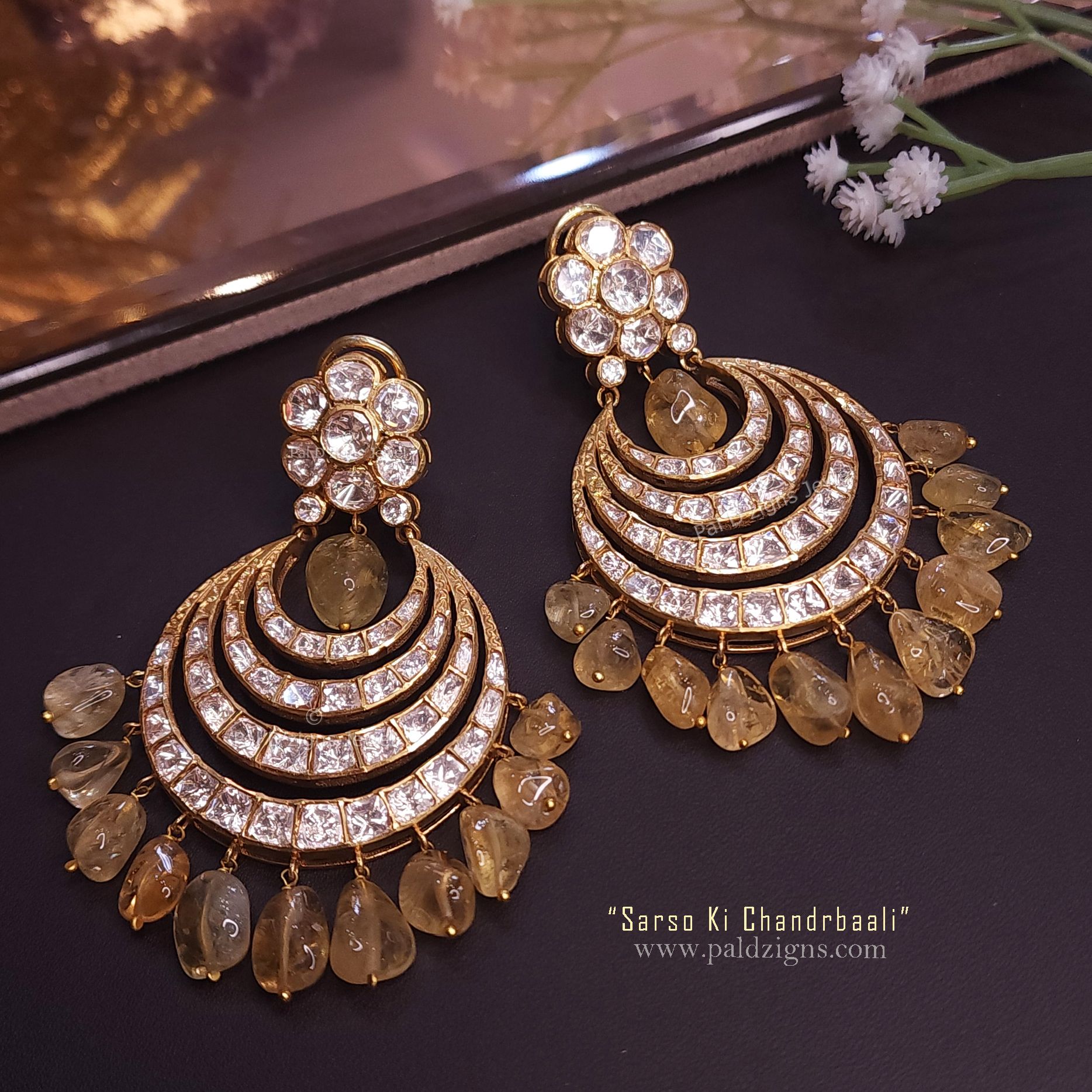 Sarso Ki Chandr Baali in Moissanite Polki