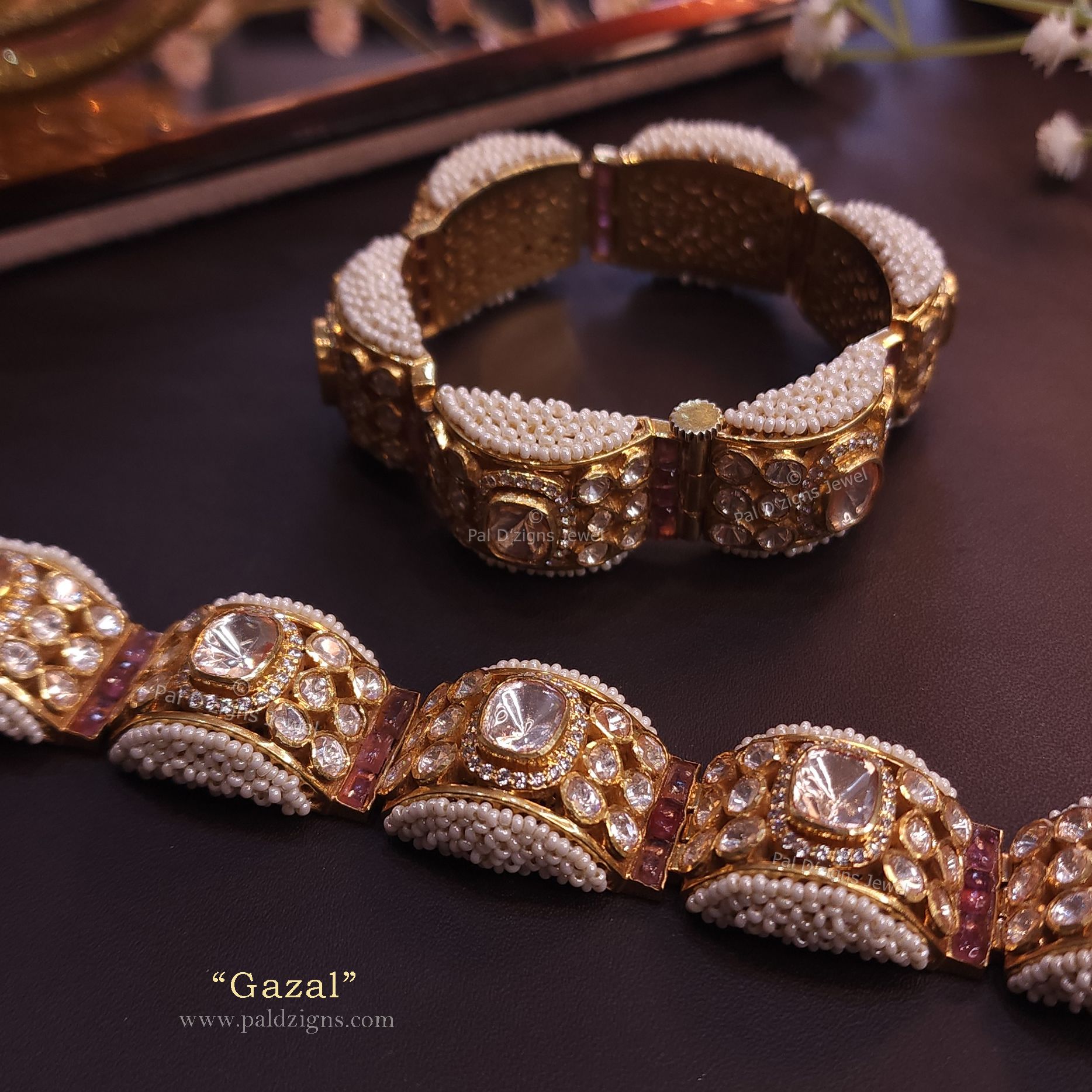 Gazal {2-6" Size} Moissanite Polki Bracelet (Pair)