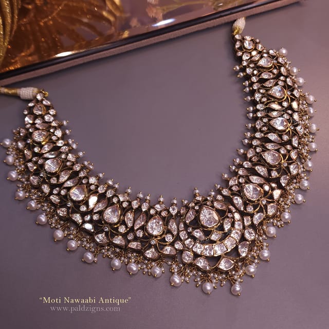 Moti Nawaabi Antique Moissanite Polki Necklace