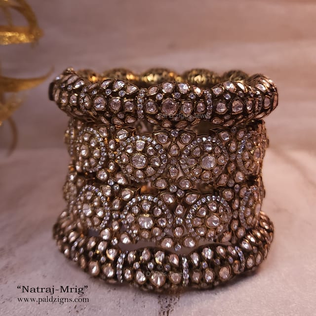 Natraj-Mrig (2-10" Size) Moissanite Polki Bangles (4 Stack)