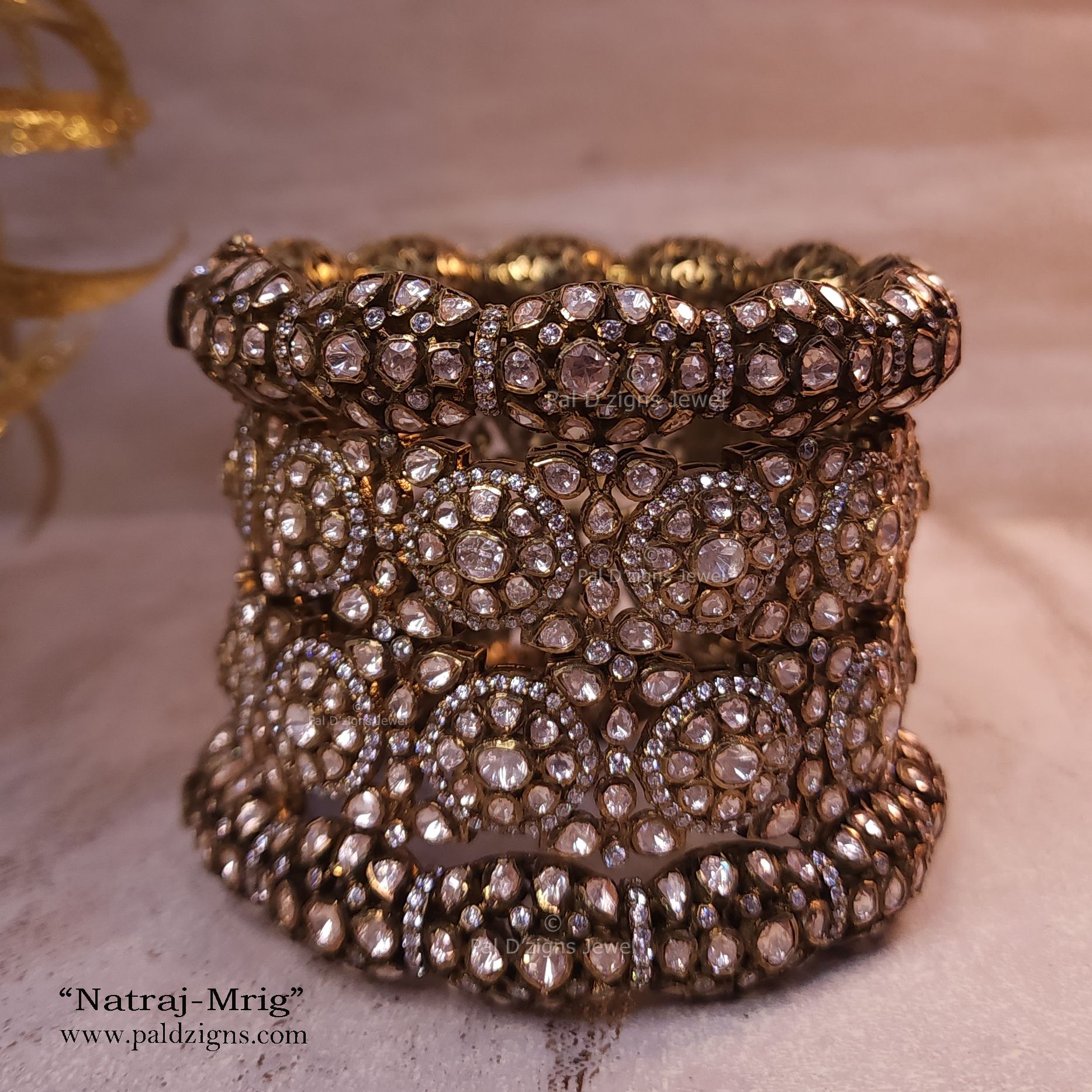 Natraj-Mrig (2-10" Size) Moissanite Polki Bangles (4 Stack)
