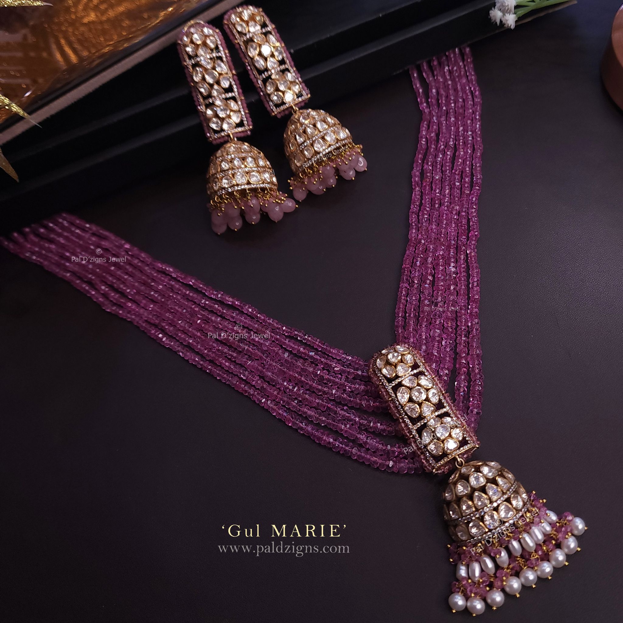 Gul Marie Moissanite Polki Pendant Set