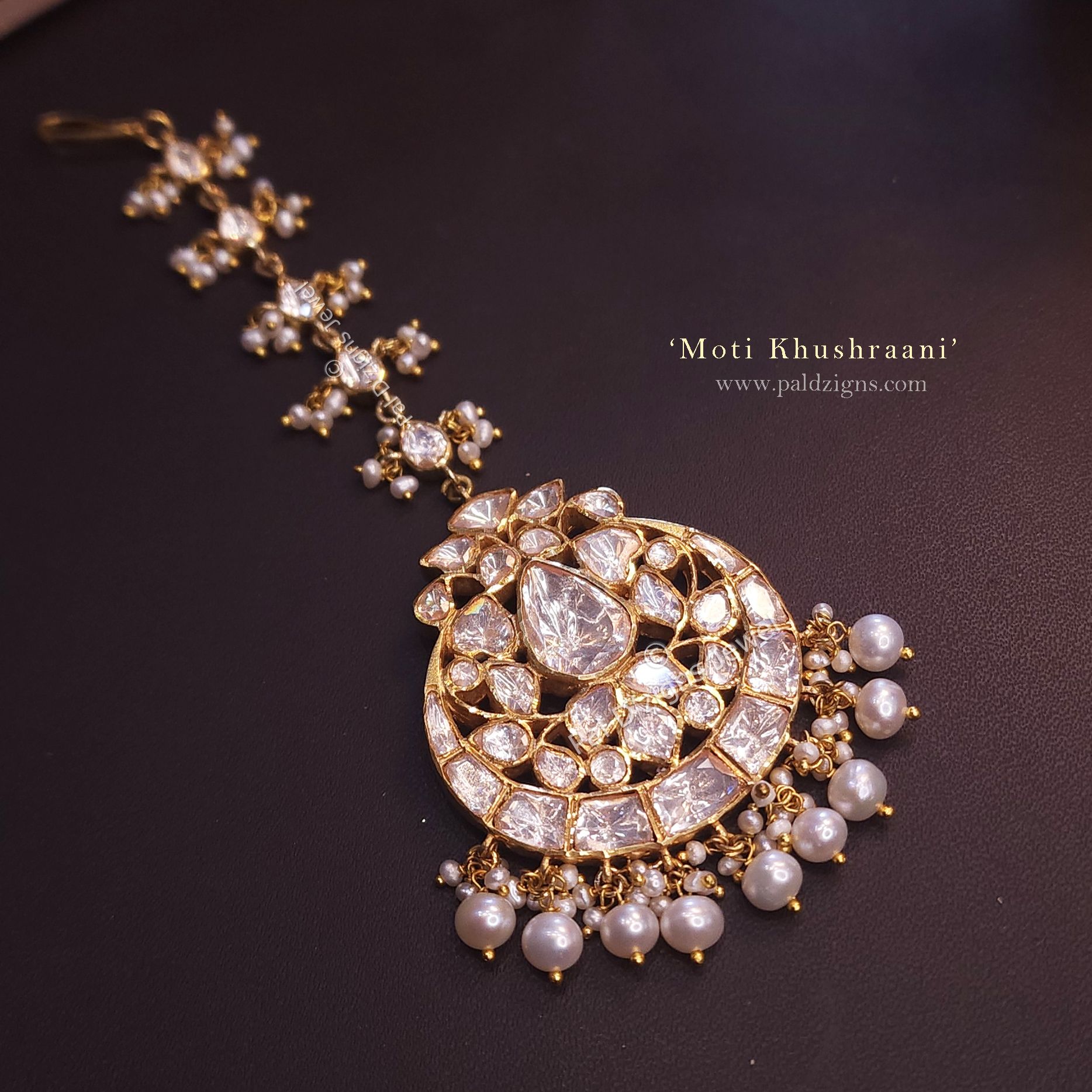 Moti Khushraani Moissanite Polki Tika