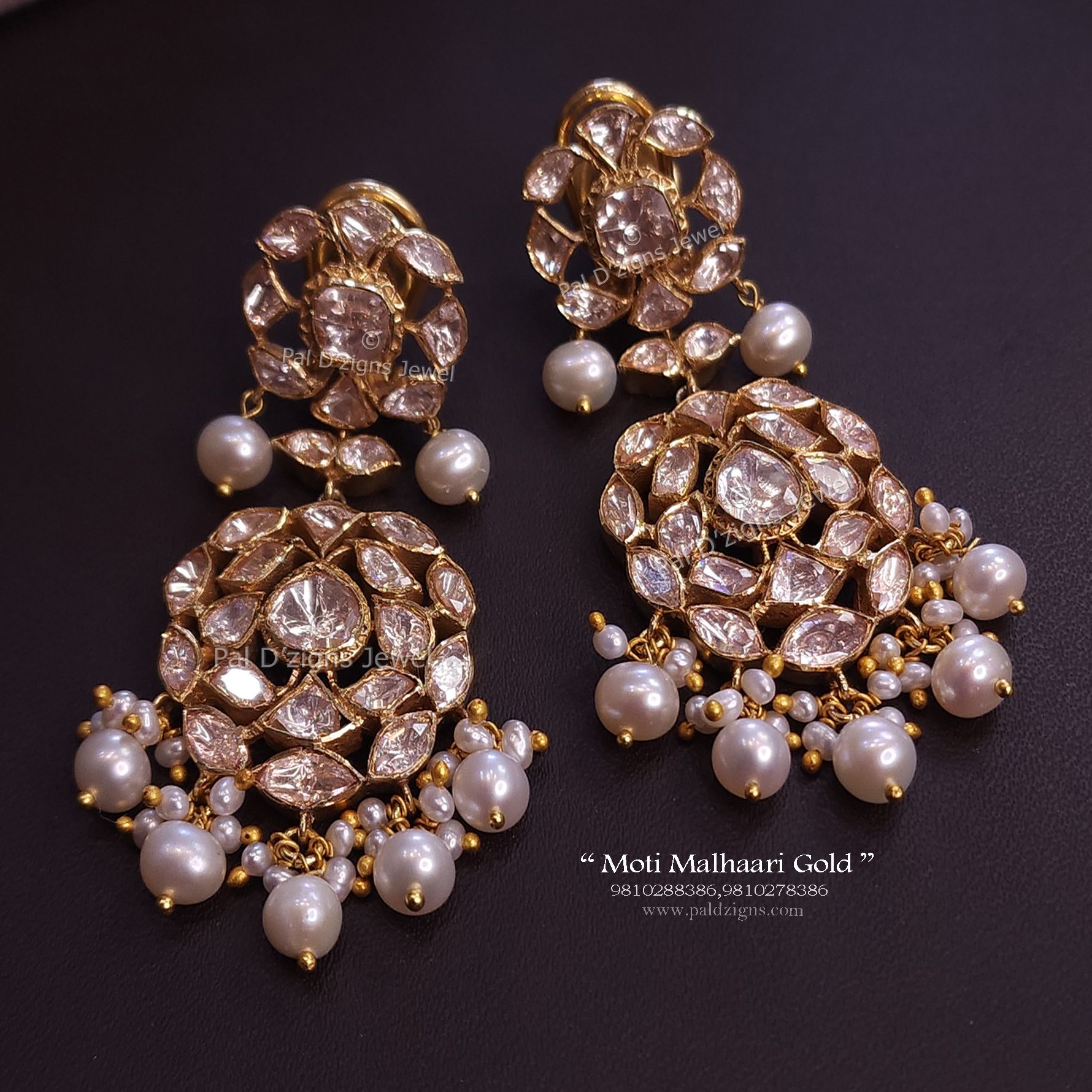 Moti Malhaari Small Gold Moissanite Polki Earring