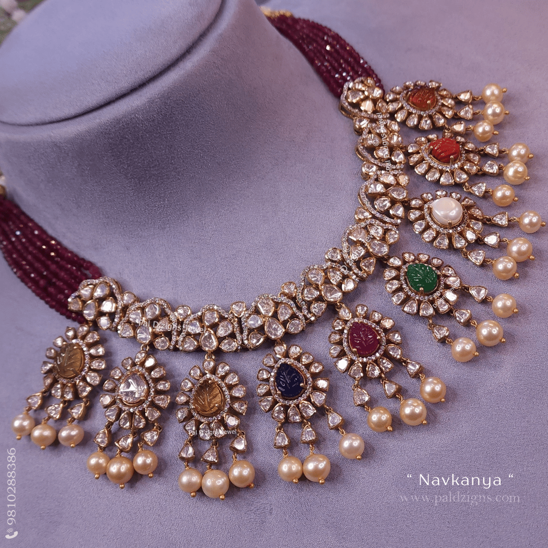 Navkanya Moissanite Polki Necklace