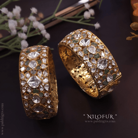 Nilofur 2-2" Size Moissanite Polki Bangles (Pair) Nilofur 2-2" Size Moissanite Polki Bangles (Pair)