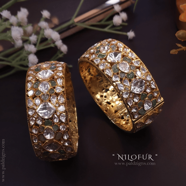 Nilofur 2-2" Size Moissanite Polki Bangles (Pair)