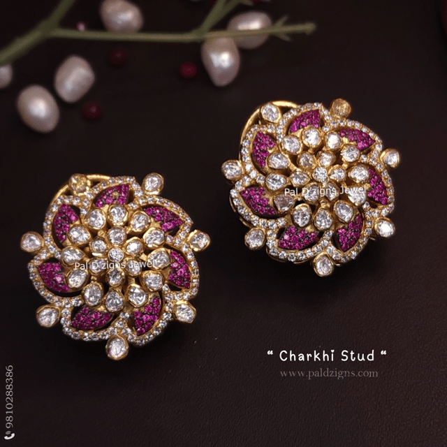 Charkhi Stud Moissanite Polki
