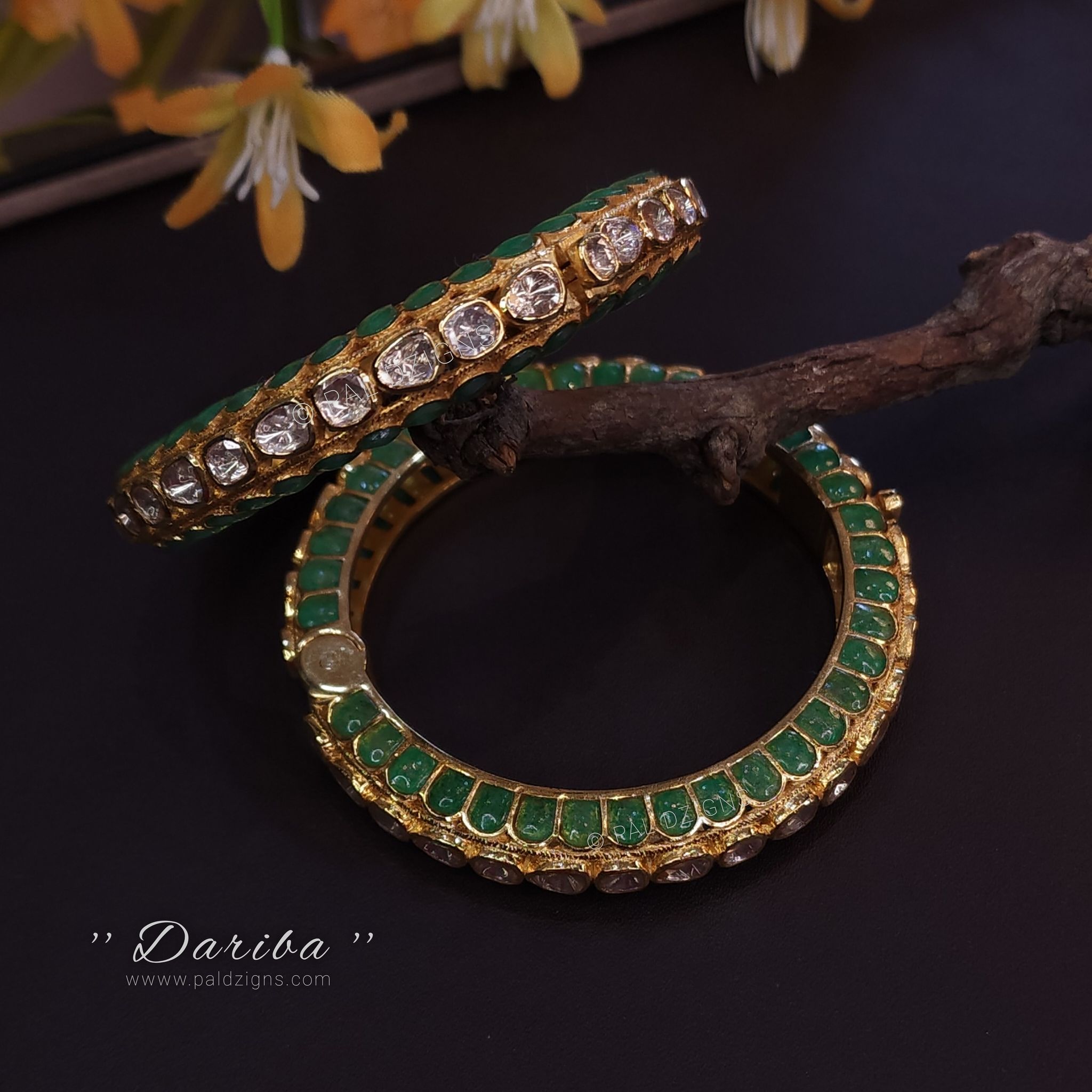 Dariba 2-2" Size Moissanite Polki Bangles (Pair)