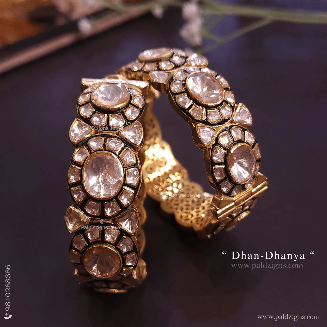 Dhan-Dhanya (2-2" Size) Moissanite Polki Bangles (Pair)