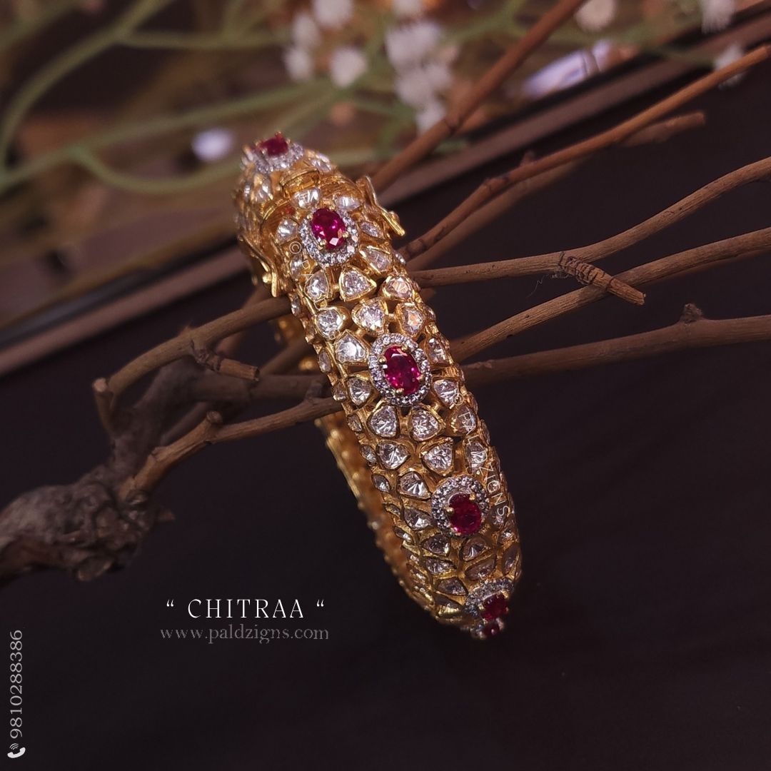 Chitraa 2-8" Size Moissanite Polki Bangles (Single)