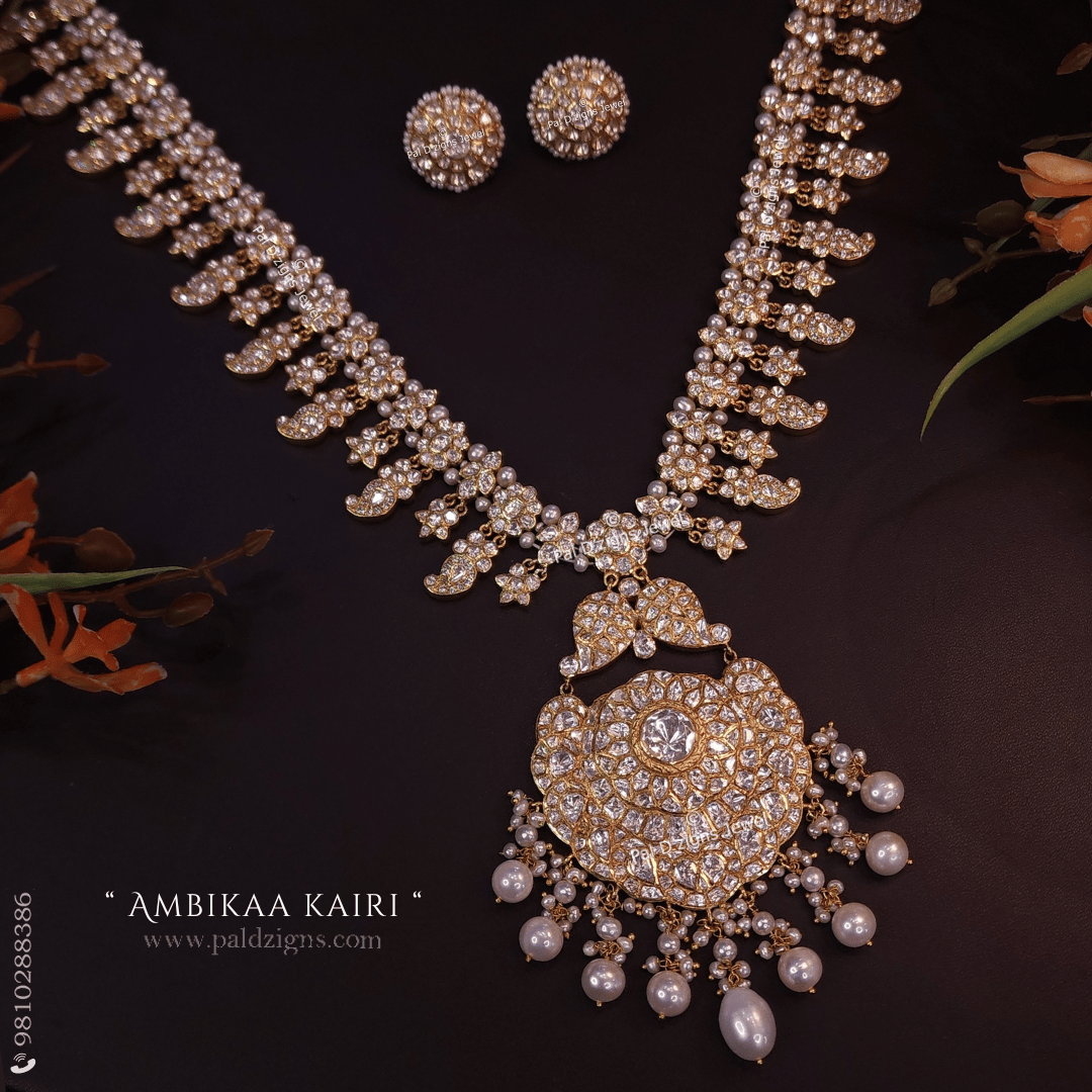 Ambikaa Kairi Moissanite polki Necklace Set