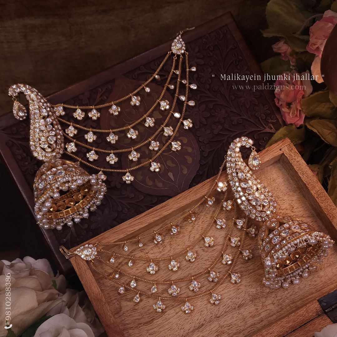 Malikayein Moissanite Polki Jhumki Jhallar