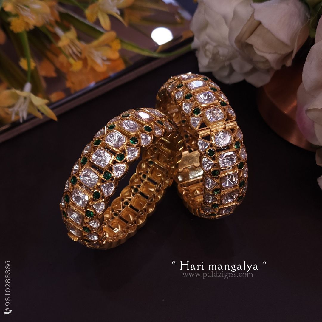 Hari Mangalya (2-6" Size) Moissanite Polki Bangles (Pair)