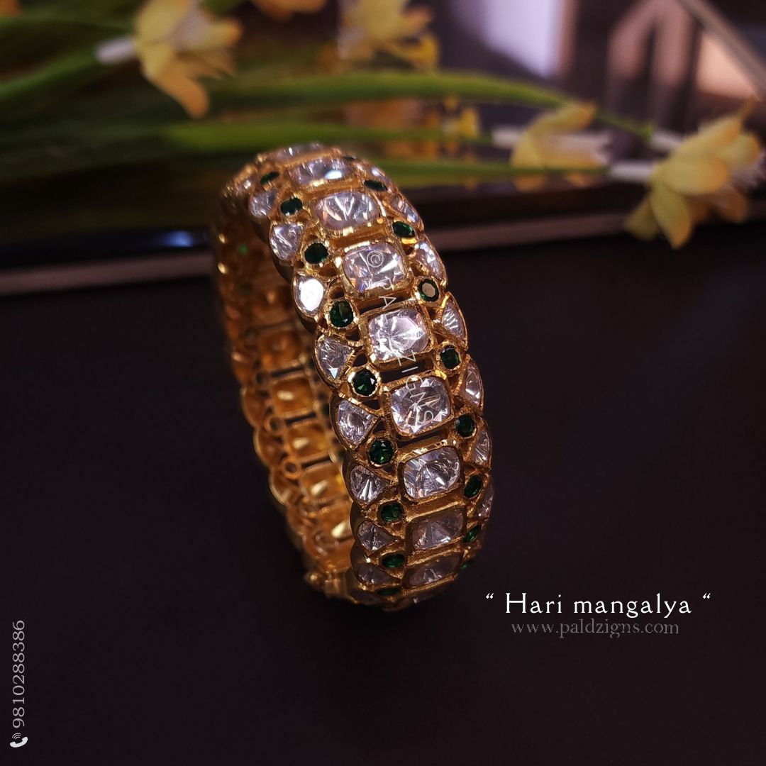 Hari Mangalya (2-4" Size) Moissanite Polki Bangles (Single)