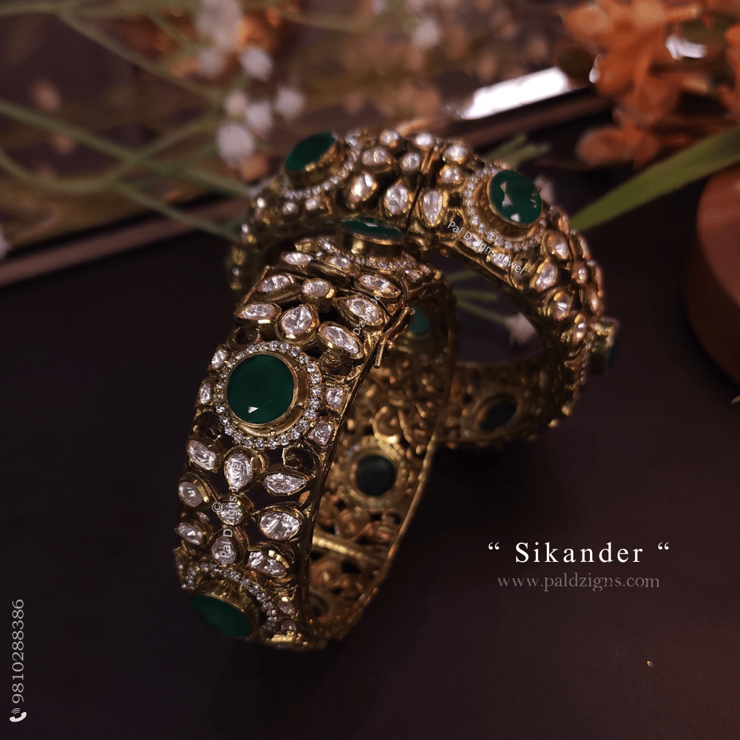 Sikander (2-8" size) moissanite polki bangles (pair)