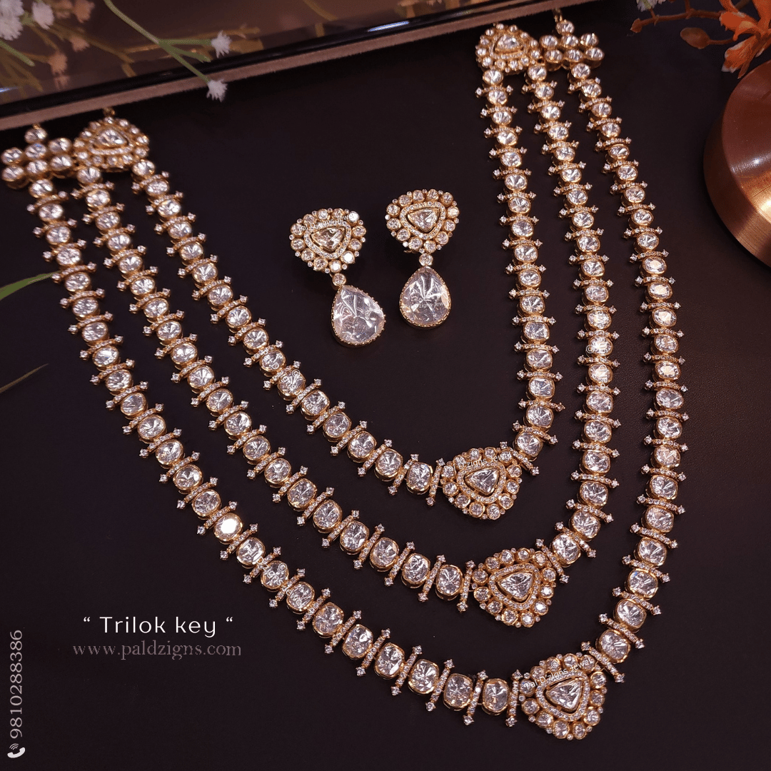 Trilok key Moissanite Polki Detachable Necklace Set