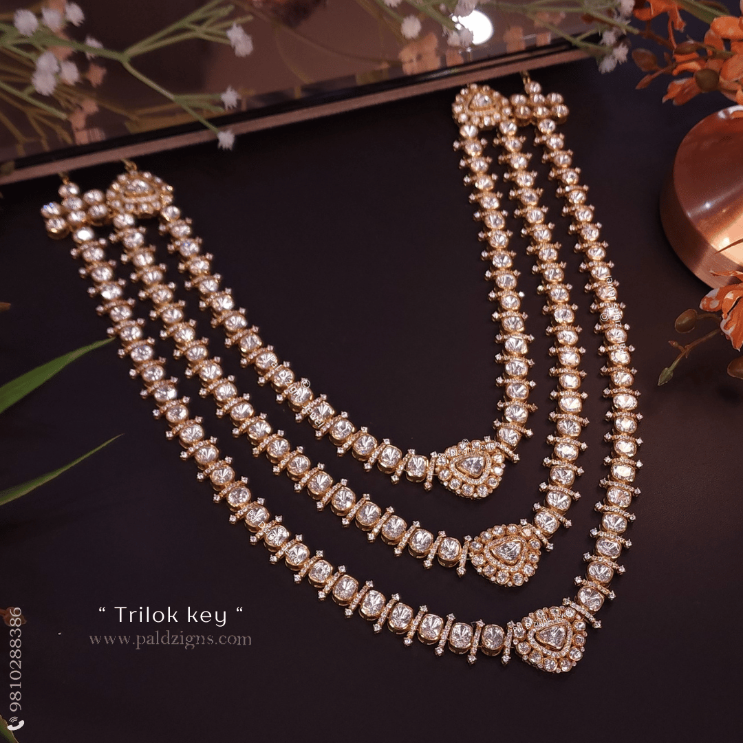 Trilok key Moissanite Polki Detachable Necklace