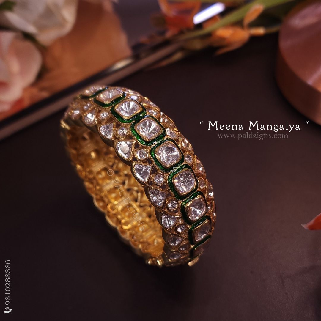 Meena Mangalya (2-2" Size) Moissanite Polki Bangles (Single)