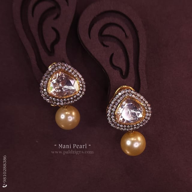 Mani Pearl Moissanite Polki Stud