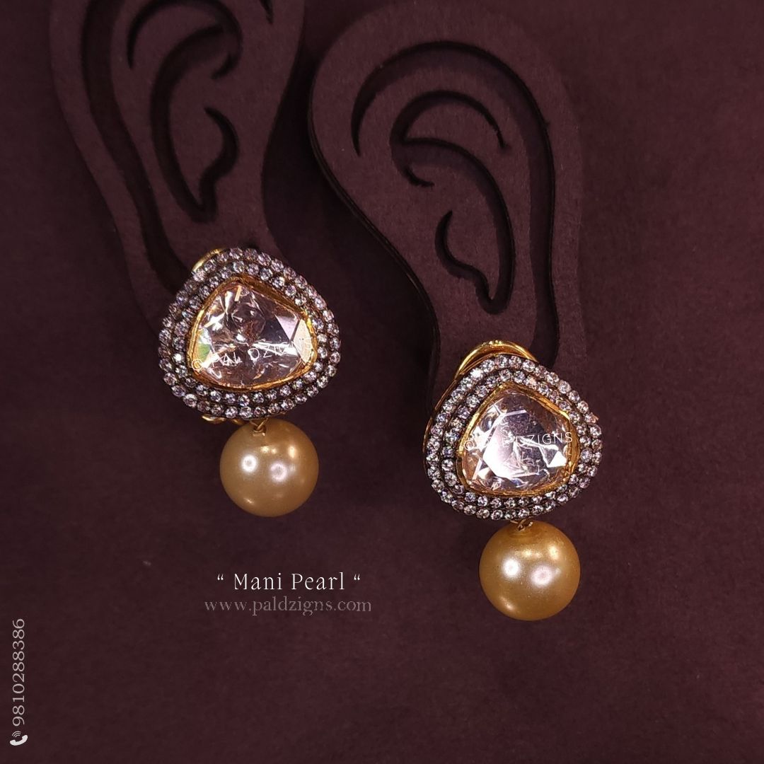 Mani Pearl Moissanite Polki Stud