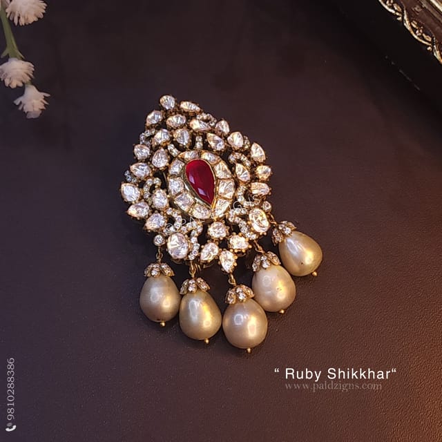 Ruby Shikkhar Moissanite Polki Kalgi