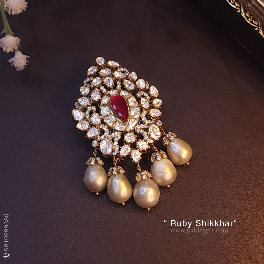Ruby Shikkhar Moissanite Polki Kalgi
