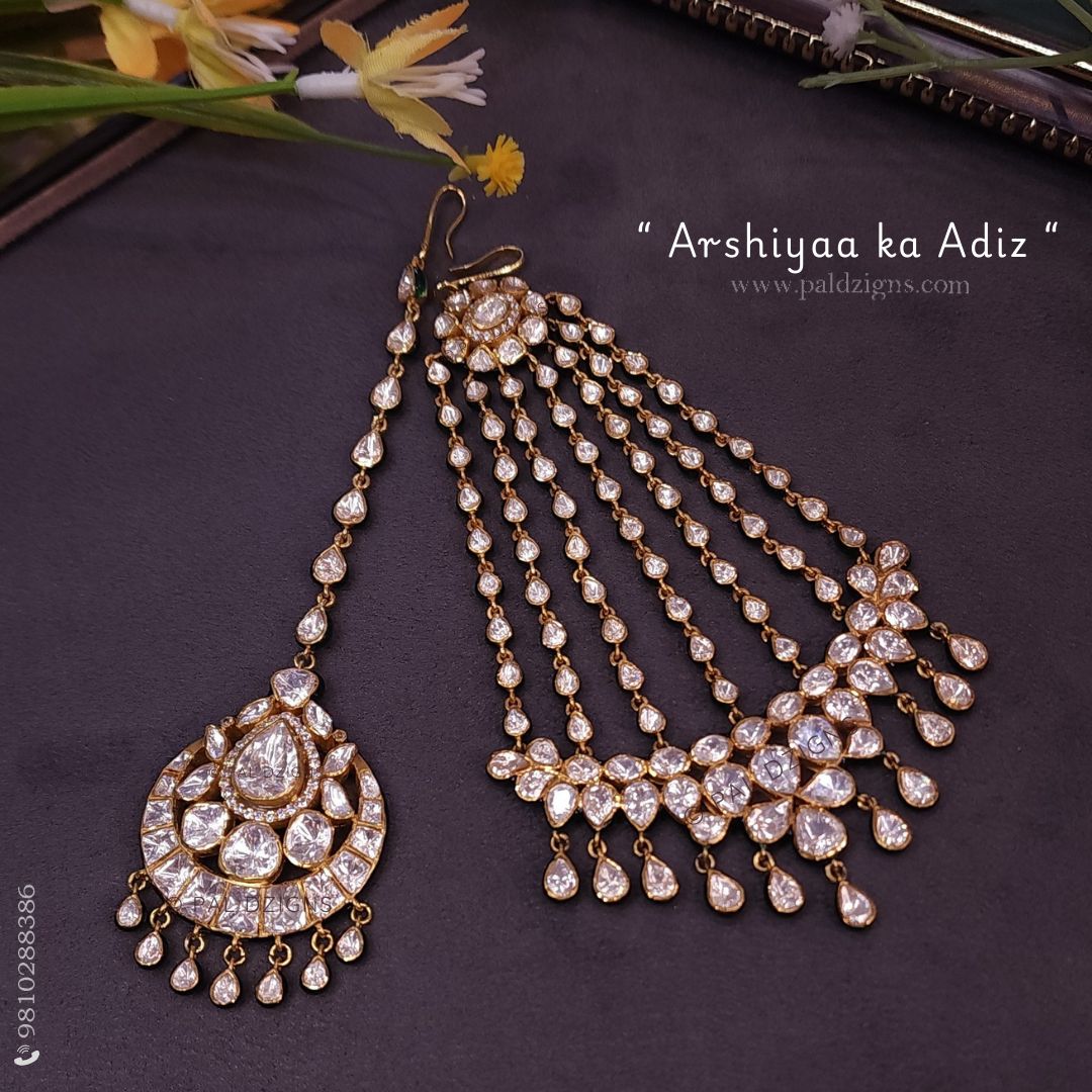 Arshiyaa Ka Adiz Moissanite Polki Combo Maangtikka And Jhummar