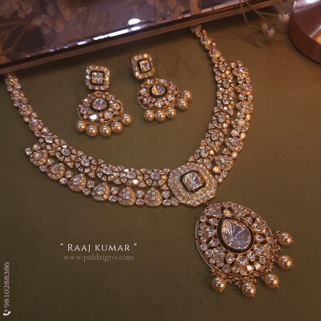 Raaj Kumar Moissanite Polki Necklace Set
