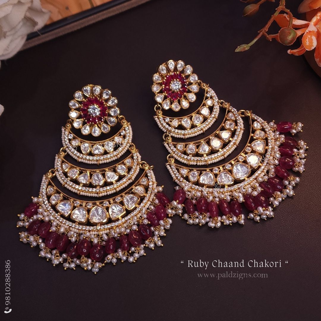 Ruby Chaand Chakori Moissanite Polki Earring