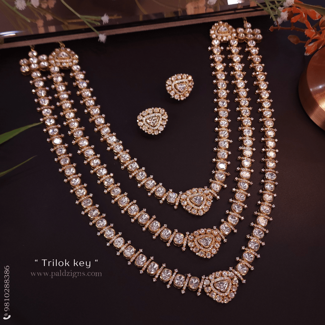 Trilok key Moissanite Polki Detachable Necklace Set