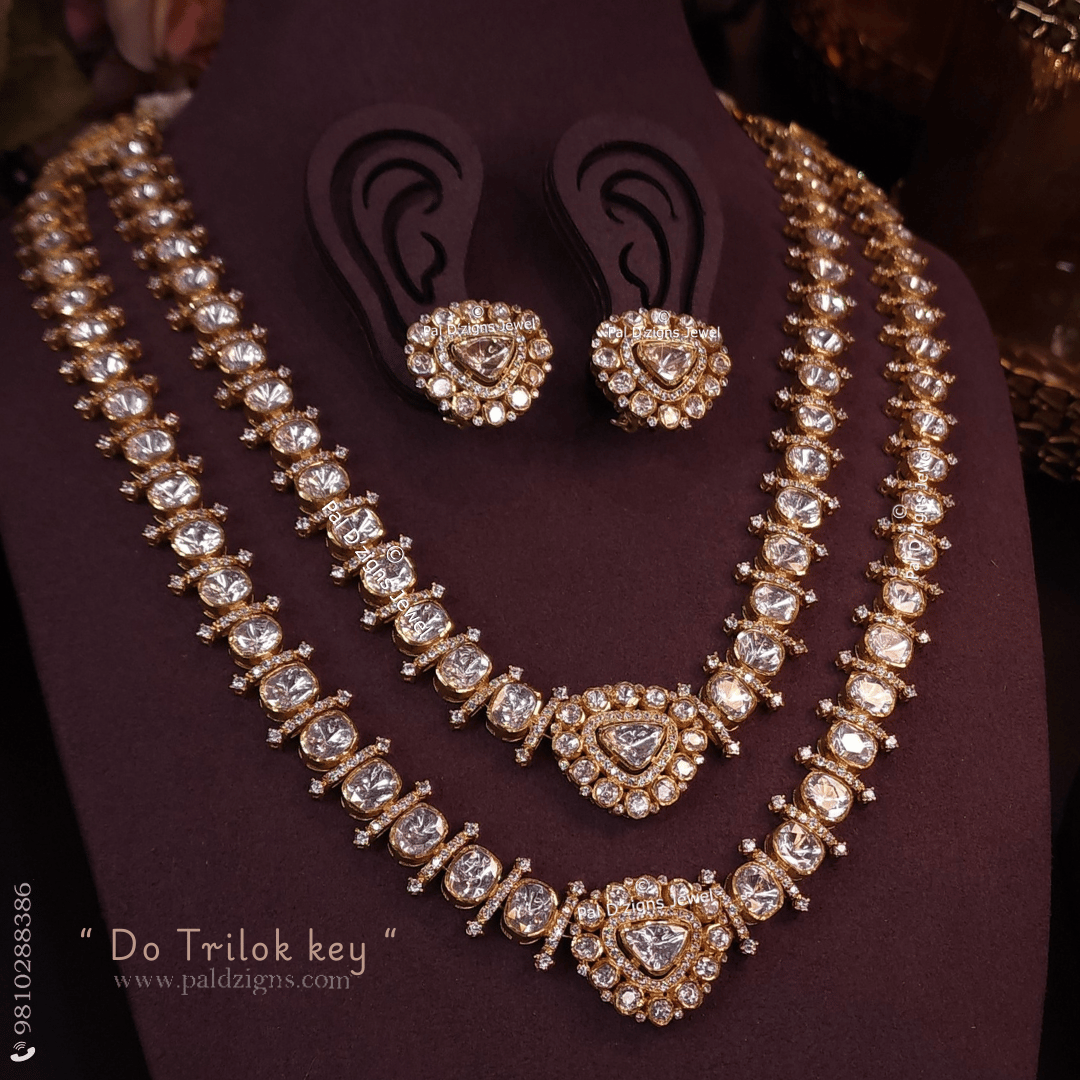 Do Trilok key Moissanite Polki Detachable Necklace Set