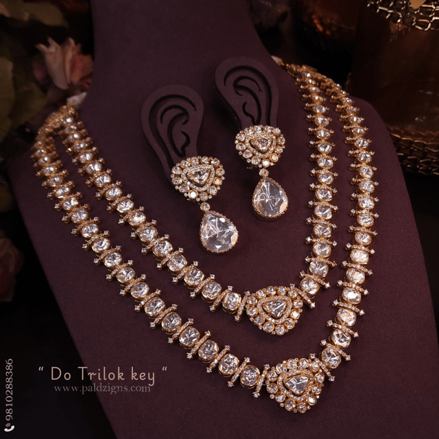 Do Trilok key Moissanite Polki Detachable Necklace Set