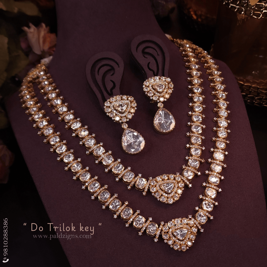 Do Trilok key Moissanite Polki Detachable Necklace Set