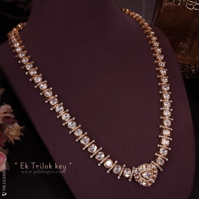 Ek Trilok key Moissanite Polki Detachable Necklace