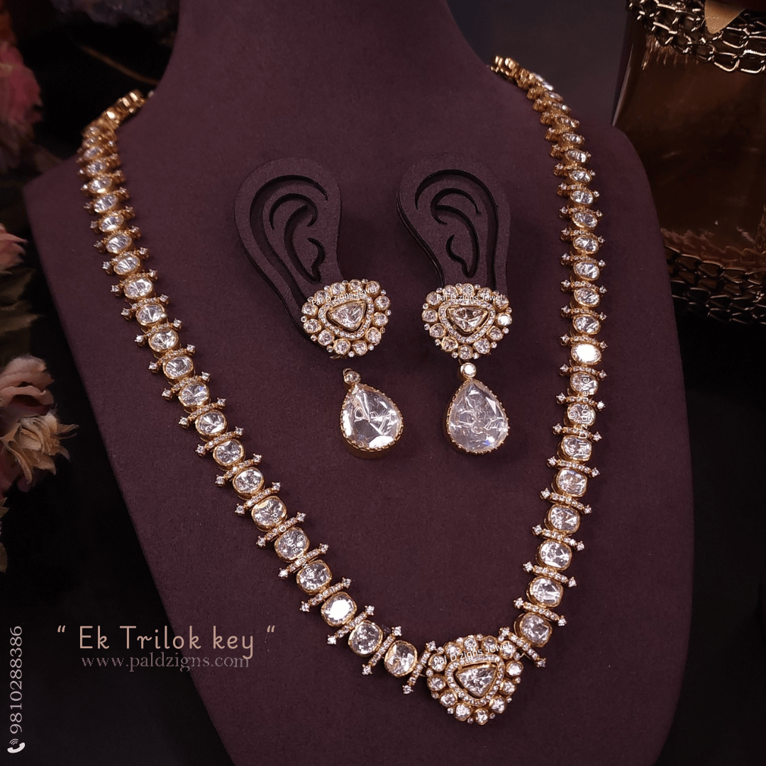 Ek Trilok key Moissanite Polki Detachable Necklace Set
