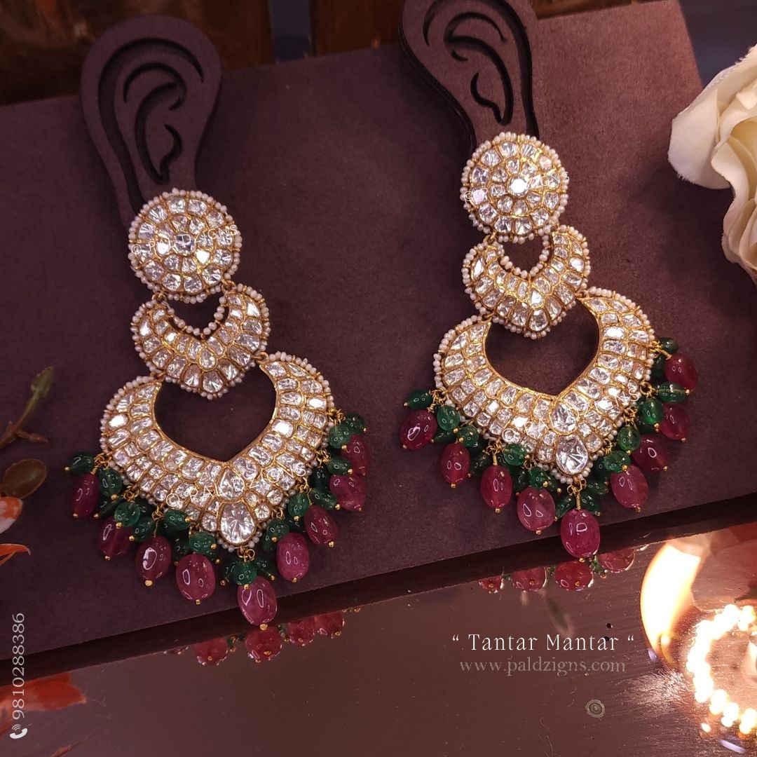 Tantar Mantar Moissanite Polki Earring