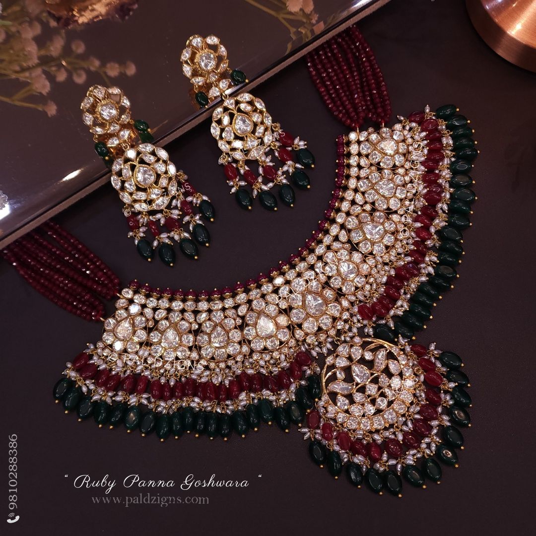 Ruby Panna Goshwara Moissanite Polki Set