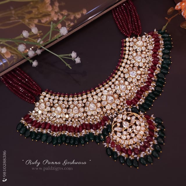 Ruby Panna Goshwara Moissanite Polki Necklace
