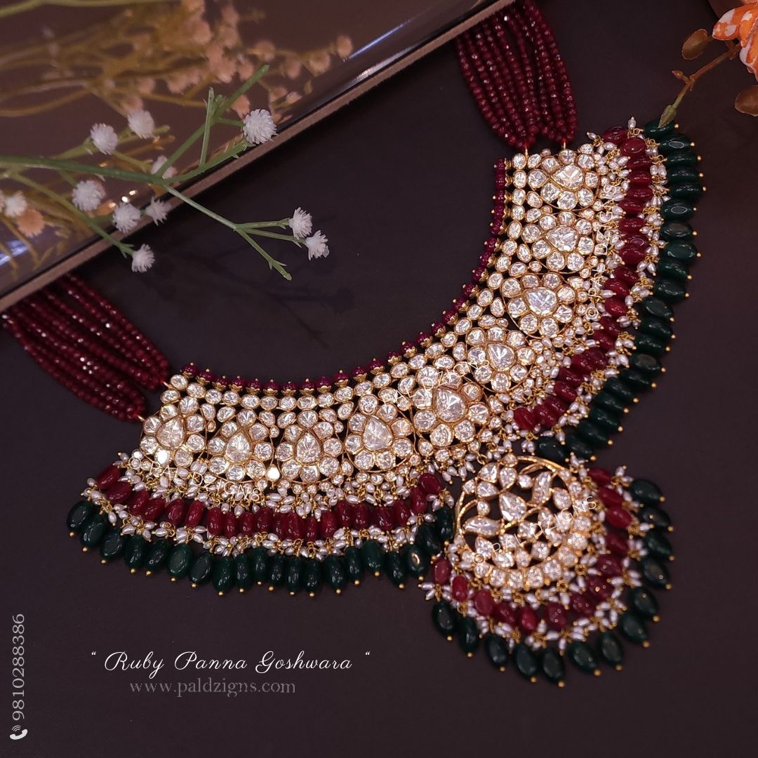 Ruby Panna Goshwara Moissanite Polki Necklace