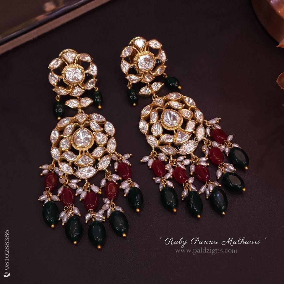 Ruby Panna Malhaari Moissanite Polki Earrings