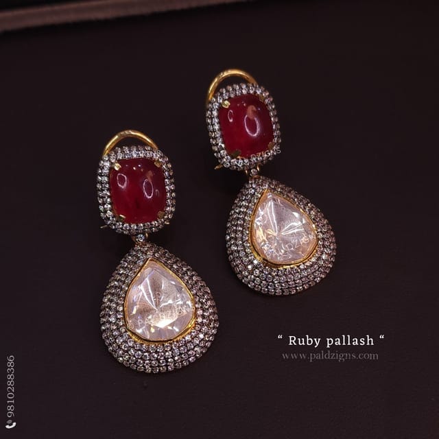 Ruby Pallash Moissanite Polki Earings