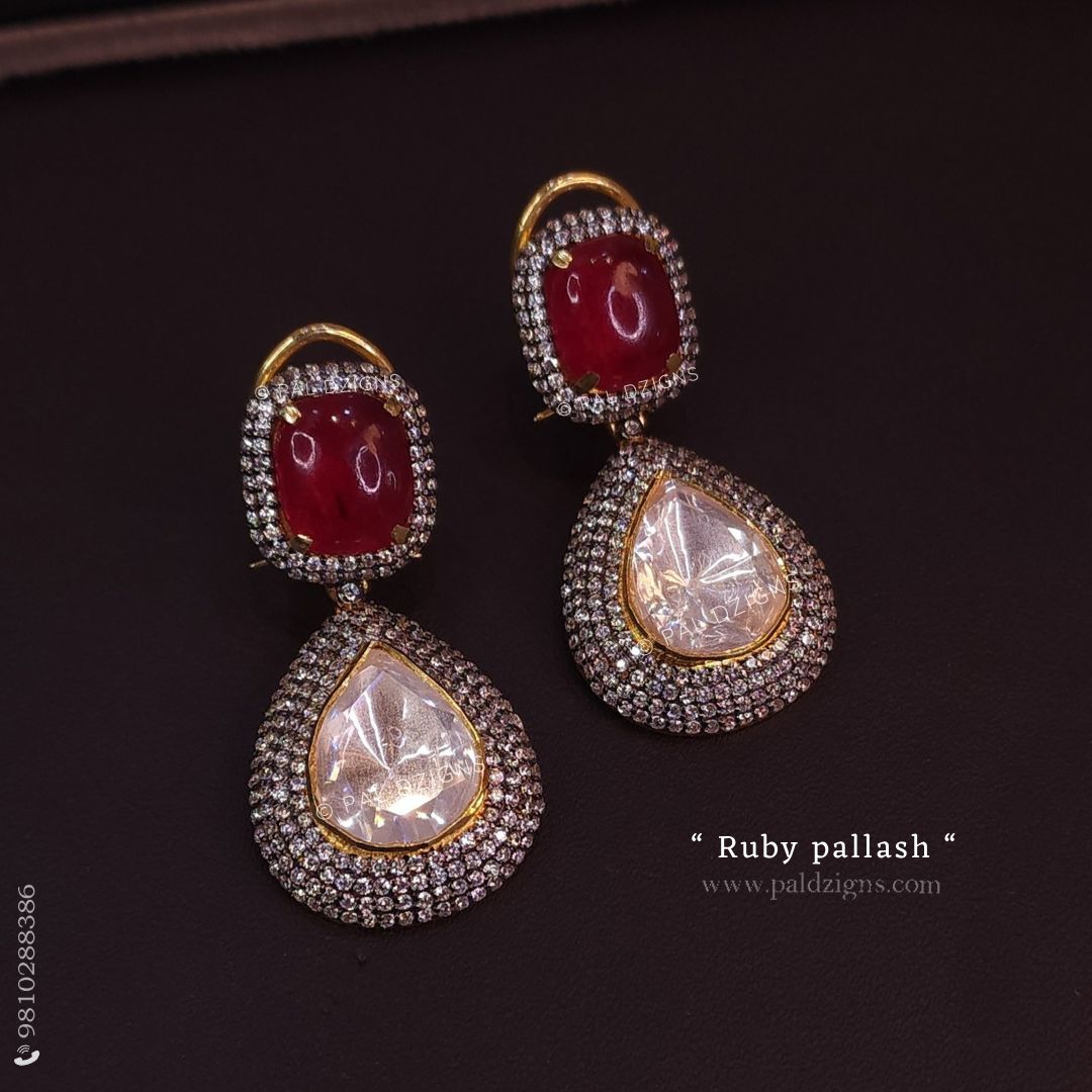 Ruby Pallash Moissanite Polki Earings
