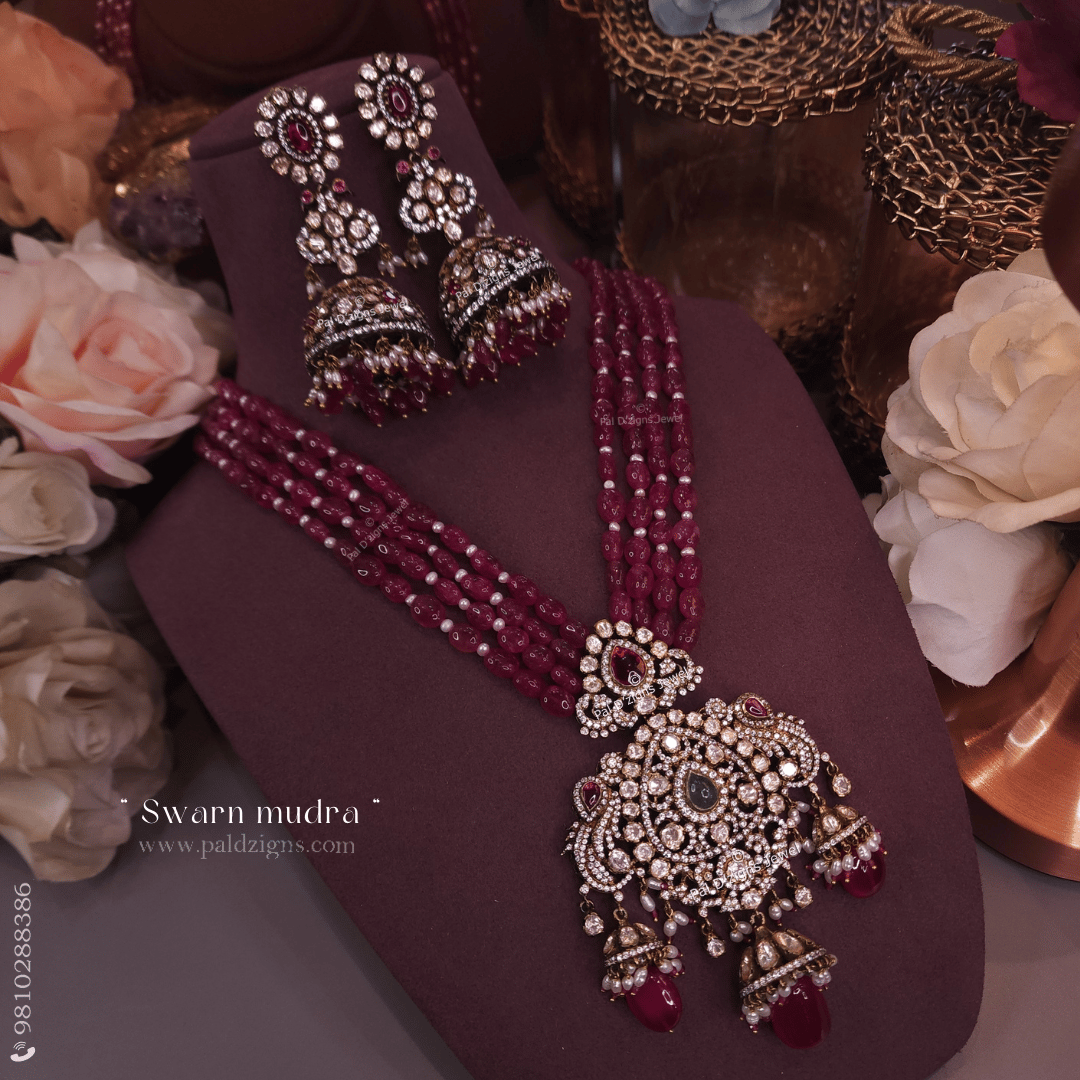 Swarn Mudra Moissanite Polki Pendant Set