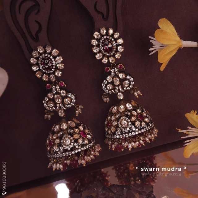 Swarn Mudra Moissanite Polki Jhumki